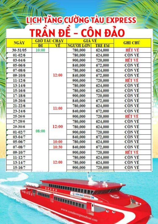 CẬP NHẬT LỊCH TÀU CHẠY CÔN ĐẢO THÁNG 6 – 7 / 2022