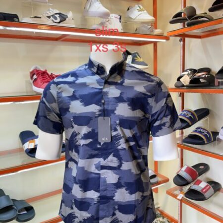 Áo Sơ Mi Đen Tay Ngắn Xanh Phối Xám #Armani Exchange