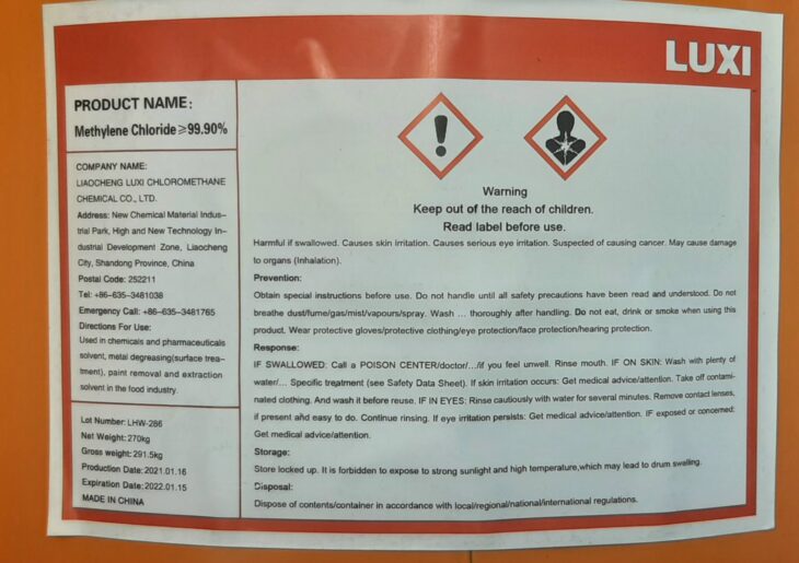 Hóa chất MC, METHYLENE CHLORIDE , CH2Cl2, Dichloromethane, methylene clorua, Số CAS: 75-09-2
