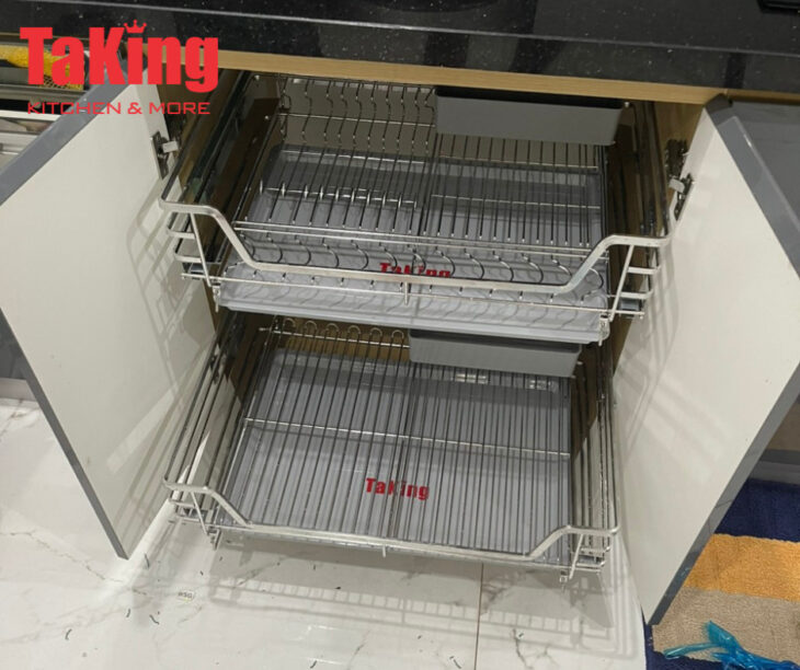 Kệ xoong nồi nan dẹt SUS 304 cao cấp TaKing, thiết kế hiện đại, nan dẹt xước mờ