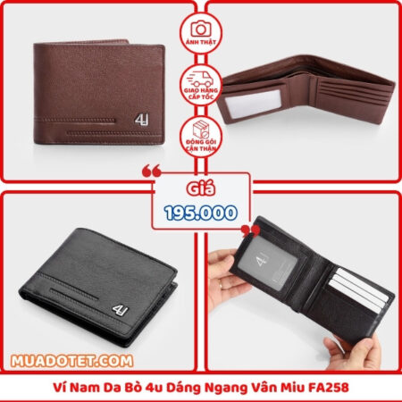 Ví Nam Da Bò 4U Dáng Ngang Vân Miu FA258 Ví Nam Da Bò 4U Dáng Ngang Vân Miu FA258