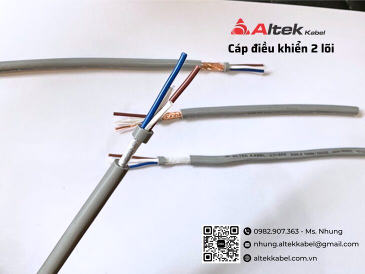 Cáp điều khiển 2 lõi vỏ xám, cáp đồng mềm Altek Kabel