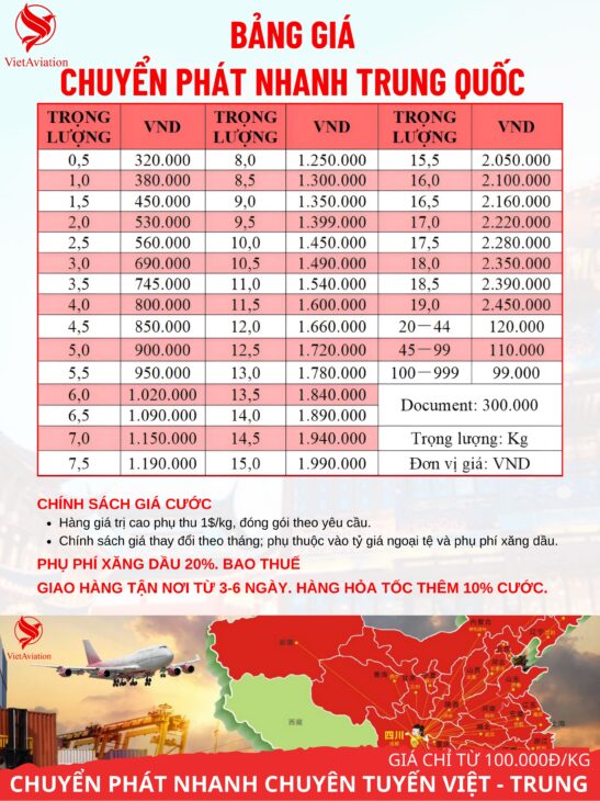 DỊCH VỤ VẬN CHUYỂN VIỆT TRUNG GIÁ ĐẠI LÝ