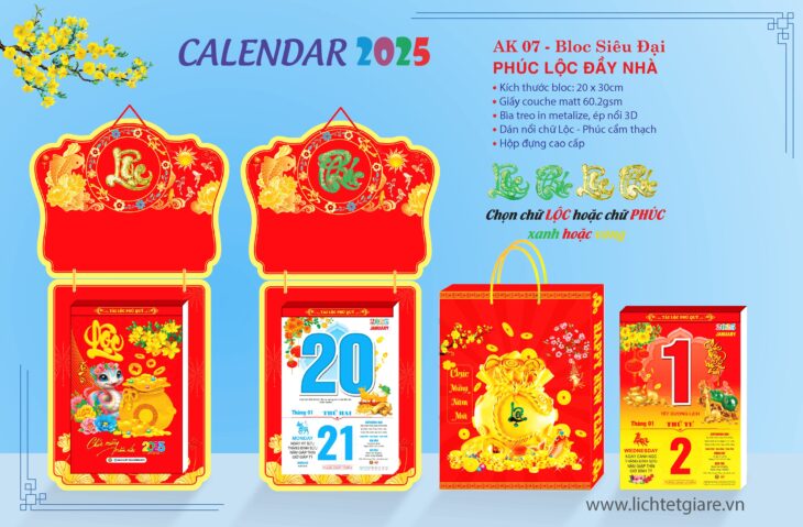 Mẫu Lịch Bloc Đại Đặc Biệt Phúc Lộc An Khang Thần Tài và Thuyền Buồm