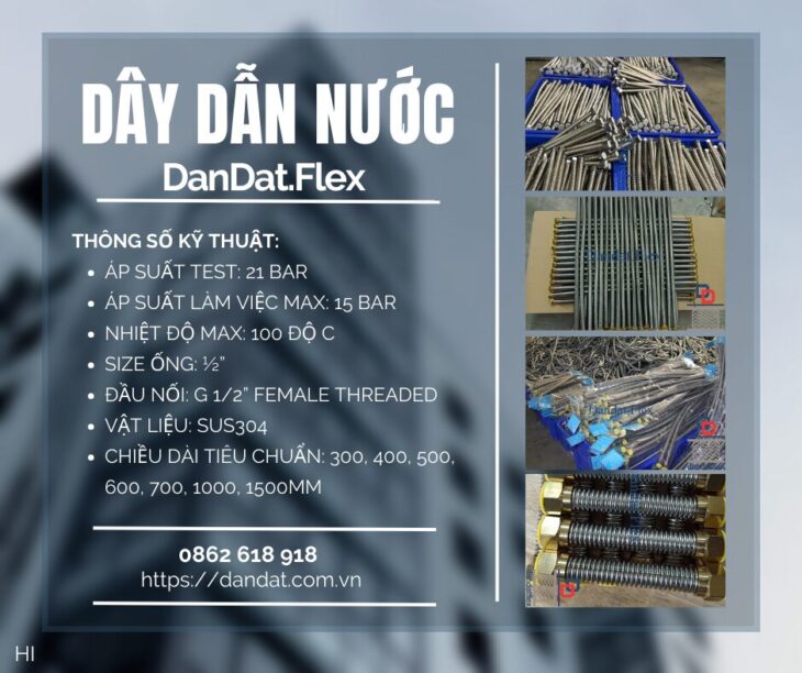 Dây Dẫn Nước Chịu Nhiệt Cho Bình Nóng Lạnh Inox 304, Dây cấp nước 304, Dây nối mềm cho bình nước nón