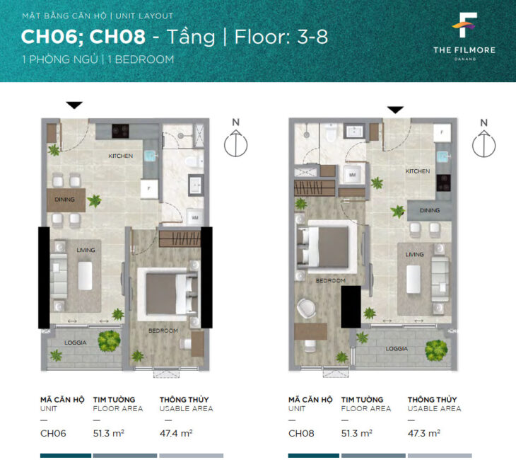 Cần bán căn hộ 1 phòng ngủ tại The Filmore Đà Nẵng mã căn CH03.08