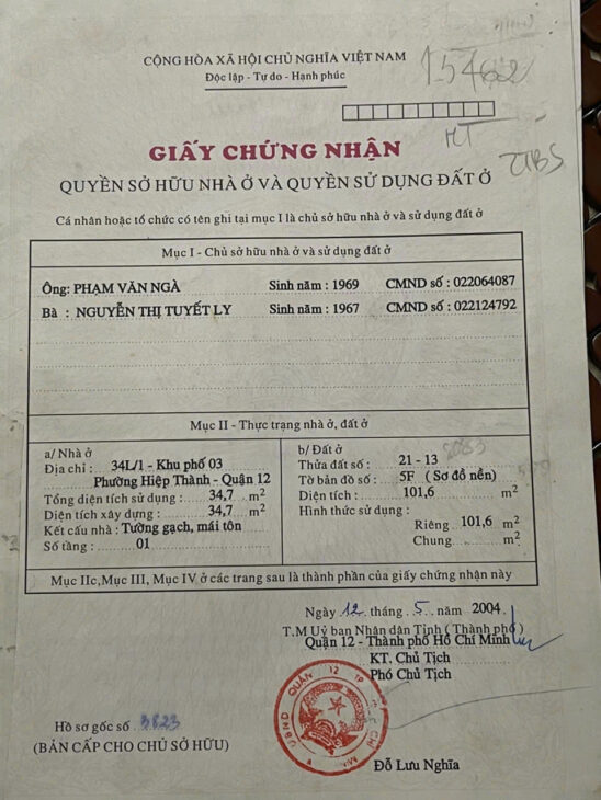 CHÍNH CHỦ CẦN BÁN NHÀ CẤP 4 MẶT TIỀN ĐƯỜNG HIỆP THÀNH 6, Q 12