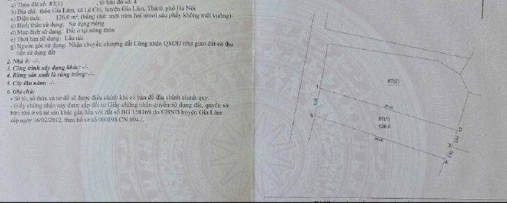 LÔ ĐẤT VIP – 126M2 LỆ CHI – GIA LÂM – MẶT TIỀN 5M