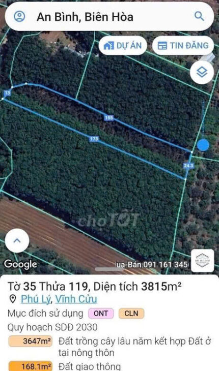 SỞ HỮU ĐẤT ĐẸP CHÍNH CHỦ – GIÁ Tốt – Vị Trí Đắc Địa Tại : Đường Mới – Xã Phú Lý – Huyện Vĩnh Cửu –