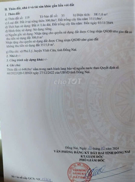 SỞ HỮU ĐẤT ĐẸP CHÍNH CHỦ – GIÁ Tốt – Vị Trí Đắc Địa Tại : Đường Mới – Xã Phú Lý – Huyện Vĩnh Cửu –