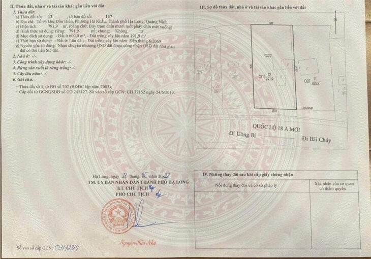 Bán lô đất mặt đường chính quốc lộc 18 đồn điền phường hà khẩu TP Hạ Long Quảng Ninh)