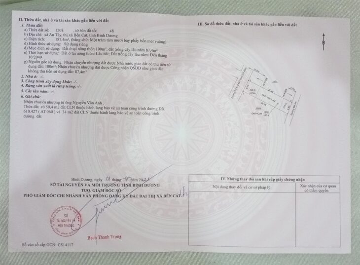 Cần bán lô đất mặt tiền An Tây 060, Bến Cát, Bình Dương, thổ cư 100m², giá chỉ 1.55 tỷ