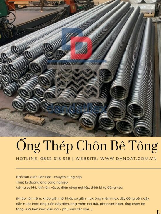 Ống bê tông, Ống thép chôn bê tông DN80, Ống mềm chịu nhiệt đàn hồi, Ruột gà sắt lõi thép dày 0.6mm