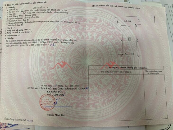 GIÁ 2,460 TỶ ĐẤT ĐẠI YÊN-CHƯƠNG MỸ D/T:51,5M