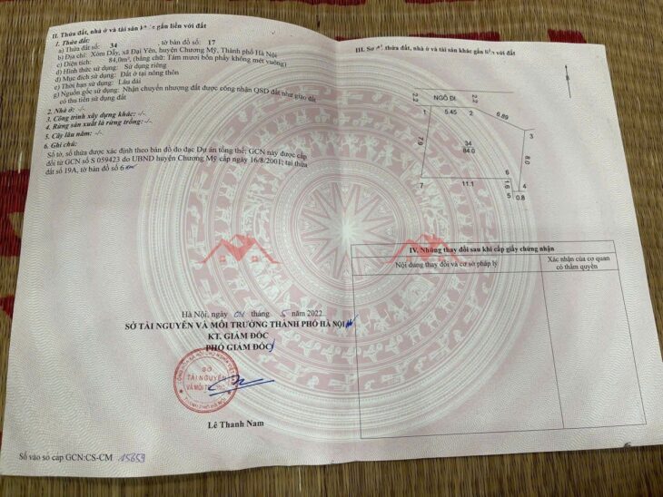 GIÁ 2,8 TỶ ĐẤT TẠI ĐẠI YÊN-CHƯƠNG MỸ D/T:84M