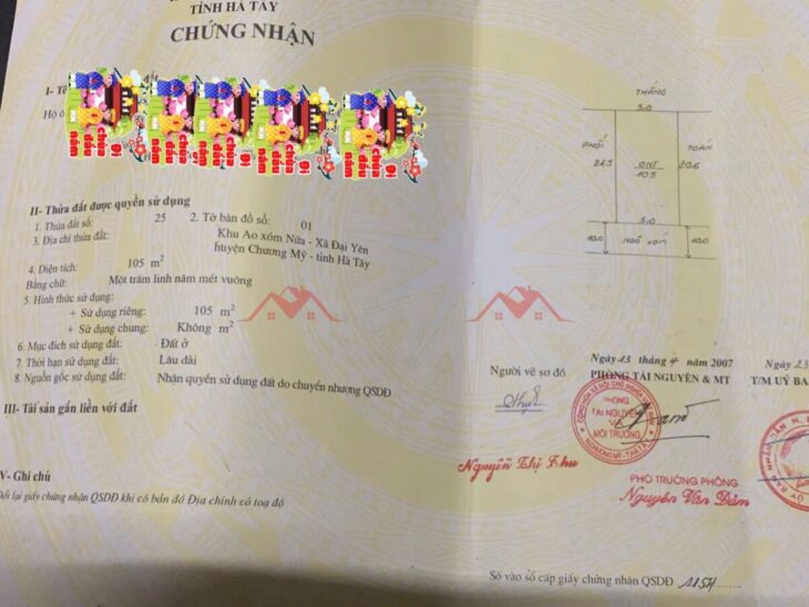 GIÁ 4,8 TỶ ĐẤT TẠI ĐẠI YÊN-CHƯƠNG MỸ D/T: 105M