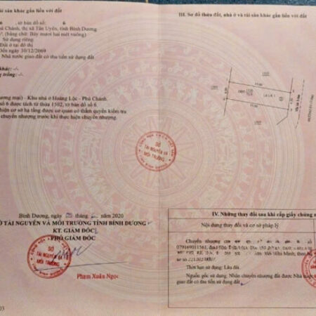 Bán đất tại Khu nhà ở Hoàng Lộc, Phú Chánh, Tân Uyên Mặt tiền 4.5m, thuận lợi cho việc kinh doanh