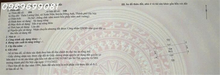 Bán 54,5m2 đất Lương Quy – Xuân Nộn – Đông Anh 54.5m2- chính chủ giá hơn 2 tỷ