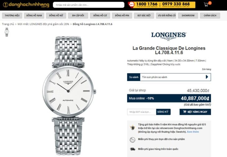 ĐH Nam : Longines La Grande L4.708.4.11.6 Automatic dây thép – Size 34mm fullbox