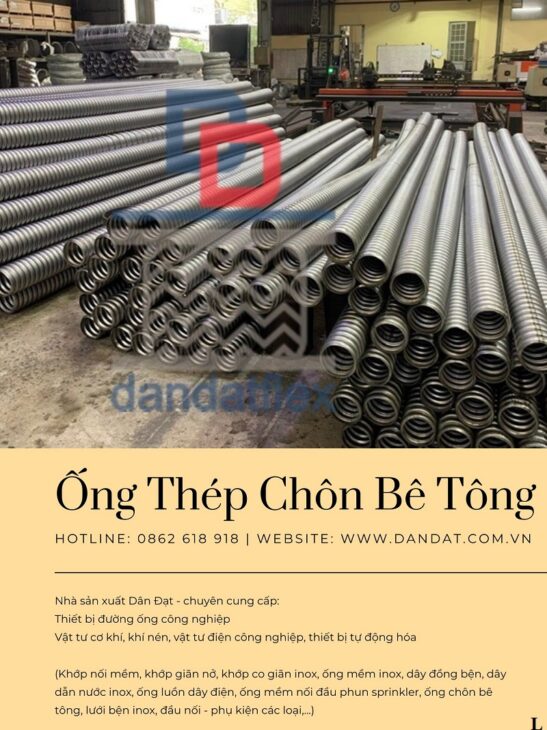 Ống bê tông, Ống thép chôn bê tông DN80, Ống mềm chịu nhiệt đàn hồi, Ruột gà sắt lõi thép dày 0.6mm