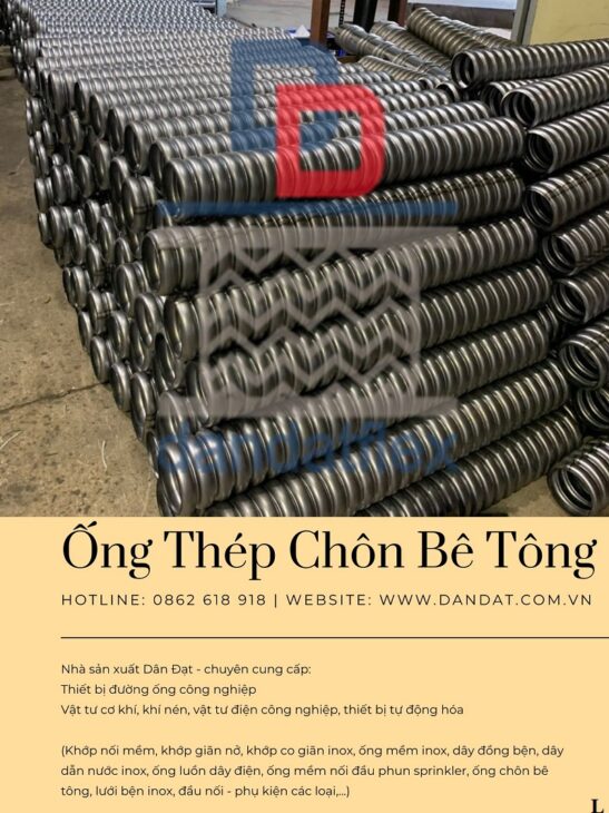 Ống bê tông, Ống thép chôn bê tông DN80, Ống mềm chịu nhiệt đàn hồi, Ruột gà sắt lõi thép dày 0.6mm