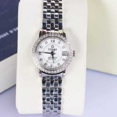 ĐH Nữ : TITONI Space Star Diamond Automatic – Niềng & cọc số đính Kim Cương thiên nhiên