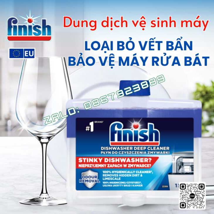 Dung dịch vệ sinh máy rửa bát Finish, loại bỏ mọi vết bẩn, hàng nhập khẩu chính hãng Châu Âu