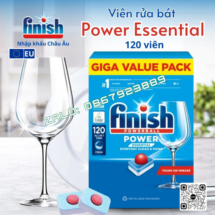 Viên rửa bát hàng chính hãng nhập khẩu Châu Âu – FINISH POWER ESSENTIAL (6 chức năng)