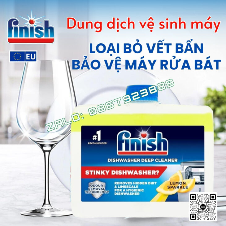 Dung dịch vệ sinh máy rửa bát Finish, loại bỏ mọi vết bẩn, hàng nhập khẩu chính hãng Châu Âu