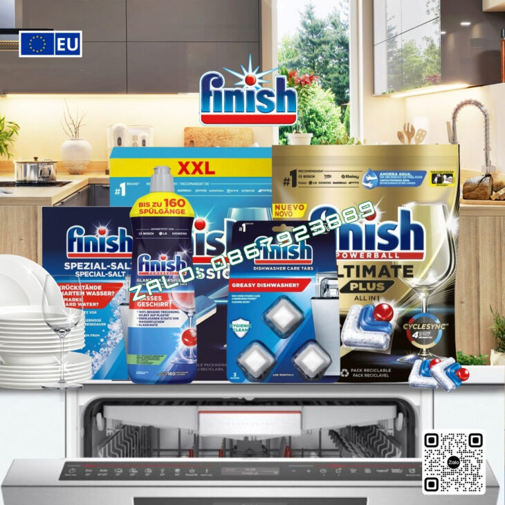 Dung dịch vệ sinh máy rửa bát Finish, loại bỏ mọi vết bẩn, hàng nhập khẩu chính hãng Châu Âu