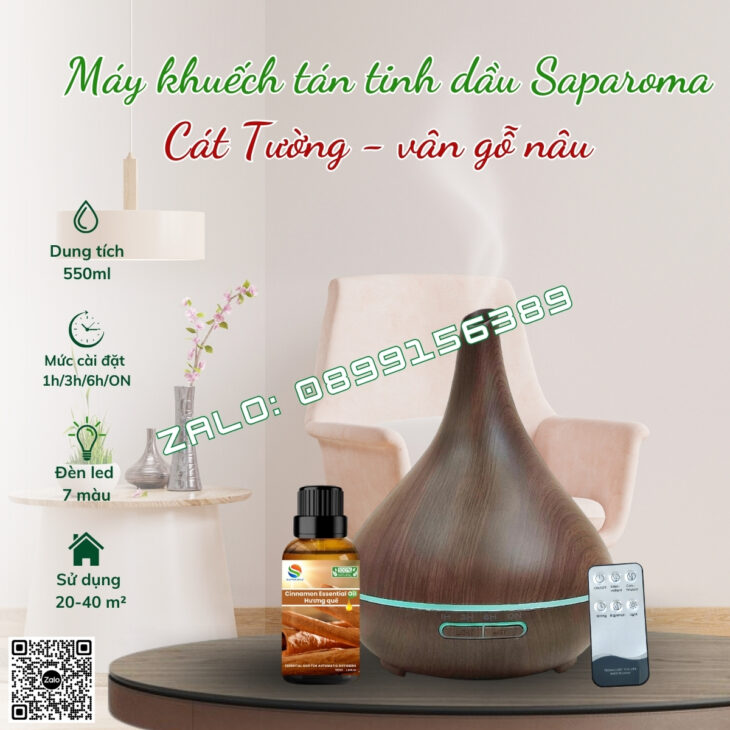 MÁY KHUẾCH TÁN TINH DẦU SAPAROMA, PHUN SƯƠNG BÙ ẨM, LED 7 MÀU, THƠM PHÒNG, XUA ĐUỔI MUỖI, CÔN TRÙNG