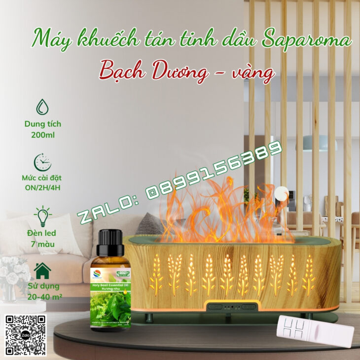 MÁY KHUẾCH TÁN TINH DẦU CAO CẤP SAPAROMA, HIỆU ỨNG LỬA, LED 7 MÀU, XUA ĐUỔI MUỖI, CÔN TRÙNG