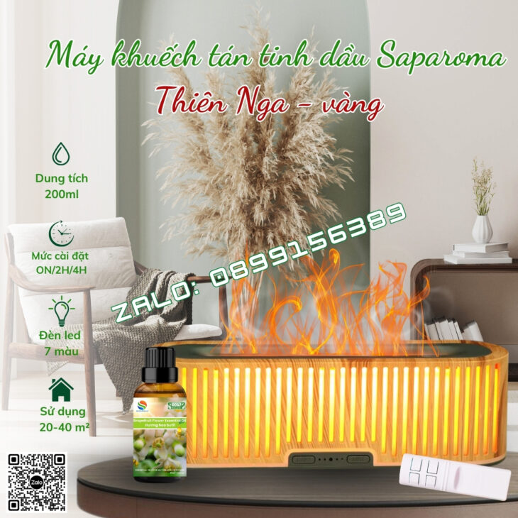 MÁY KHUẾCH TÁN TINH DẦU CAO CẤP SAPAROMA, HIỆU ỨNG LỬA, LED 7 MÀU, XUA ĐUỔI MUỖI, CÔN TRÙNG