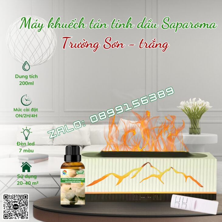 MÁY KHUẾCH TÁN TINH DẦU CAO CẤP SAPAROMA, HIỆU ỨNG LỬA, LED 7 MÀU, XUA ĐUỔI MUỖI, CÔN TRÙNG