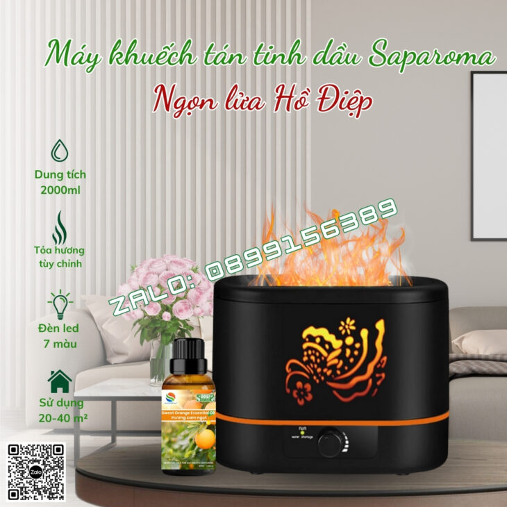 MÁY KHUẾCH TÁN TINH DẦU CAO CẤP SAPAROMA, HIỆU ỨNG LỬA, LED 7 MÀU, XUA ĐUỔI MUỖI, CÔN TRÙNG