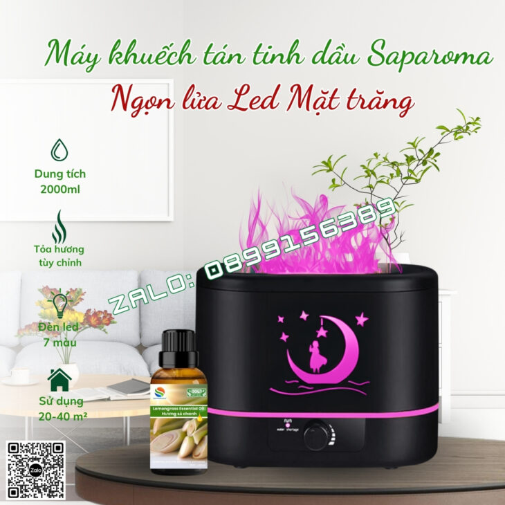 MÁY KHUẾCH TÁN TINH DẦU CAO CẤP SAPAROMA, HIỆU ỨNG LỬA, LED 7 MÀU, XUA ĐUỔI MUỖI, CÔN TRÙNG