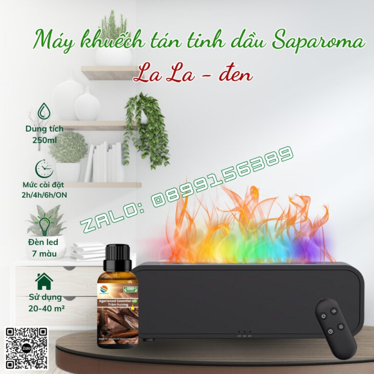 MÁY KHUẾCH TÁN TINH DẦU CAO CẤP SAPAROMA, HIỆU ỨNG LỬA, LED 7 MÀU, XUA ĐUỔI MUỖI, CÔN TRÙNG
