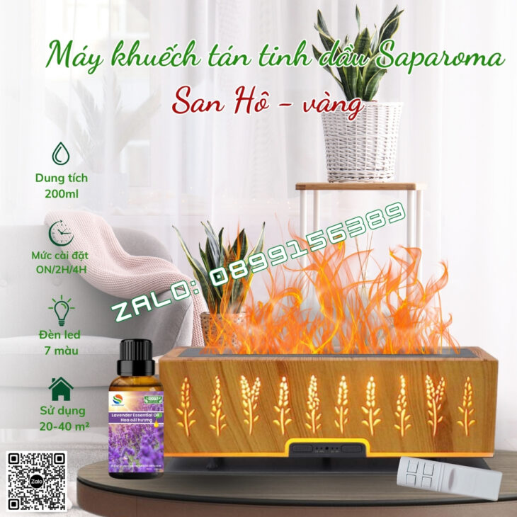 MÁY KHUẾCH TÁN TINH DẦU CAO CẤP SAPAROMA, HIỆU ỨNG LỬA, LED 7 MÀU, XUA ĐUỔI MUỖI, CÔN TRÙNG