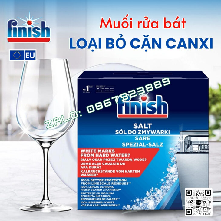 Muối làm mềm nước cho máy rửa bát Finish hàng chính hãng nhập khẩu Châu Âu
