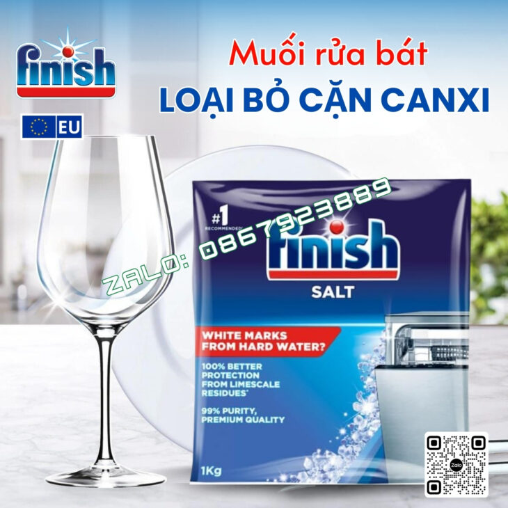 Muối làm mềm nước cho máy rửa bát Finish hàng chính hãng nhập khẩu Châu Âu