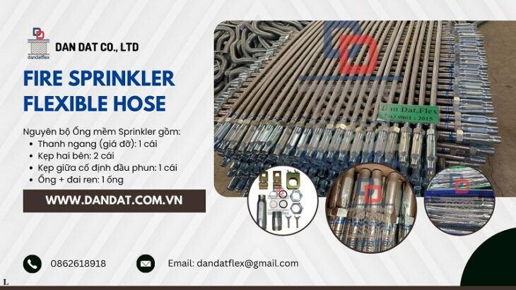 Ống nối mềm cho đầu phun, Ống mềm inox cấp nước đầu phun chữa cháy, Khớp nối mềm Sprinkler dài 700mm