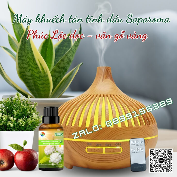 (TẶNG TINH DẦU) Máy khuếch tán tinh dầu phun sương Saparoma Led 7 màu, thơm phòng, hỗ trợ khử mùi