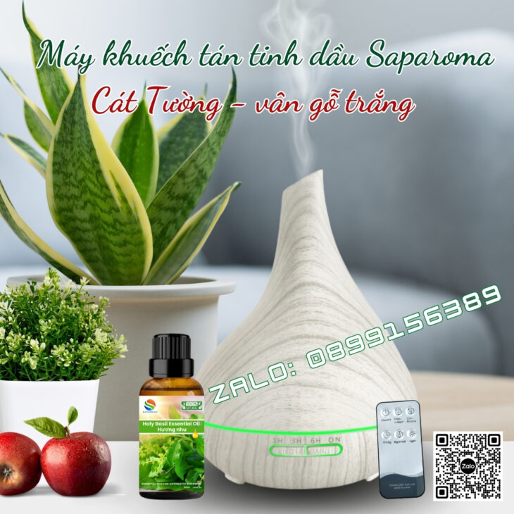 (TẶNG TINH DẦU) Máy khuếch tán tinh dầu phun sương Saparoma Led 7 màu, thơm phòng, hỗ trợ khử mùi