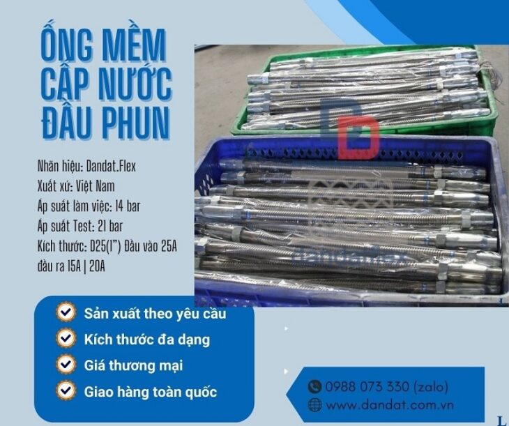 Ống nối mềm cho đầu phun, Ống mềm inox cấp nước đầu phun chữa cháy, Khớp nối mềm Sprinkler dài 700mm