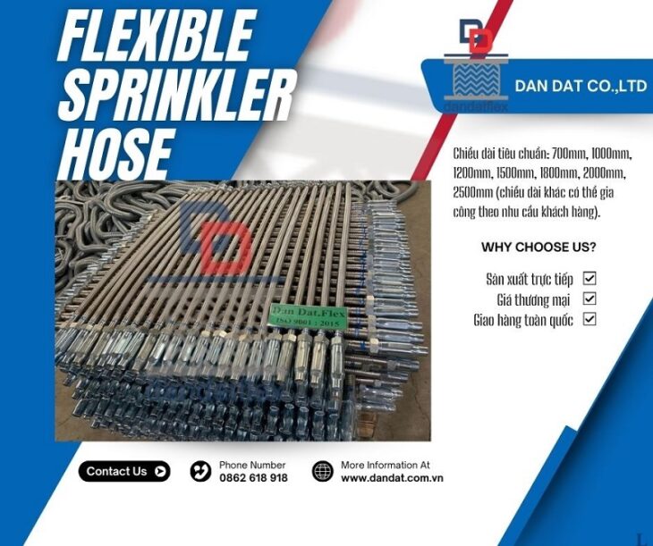Ống nối mềm cho đầu phun, Ống mềm inox cấp nước đầu phun chữa cháy, Khớp nối mềm Sprinkler dài 700mm