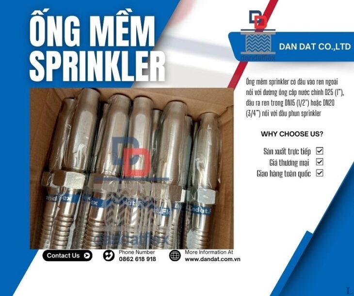 Ống nối mềm cho đầu phun, Ống mềm inox cấp nước đầu phun chữa cháy, Khớp nối mềm Sprinkler dài 700mm