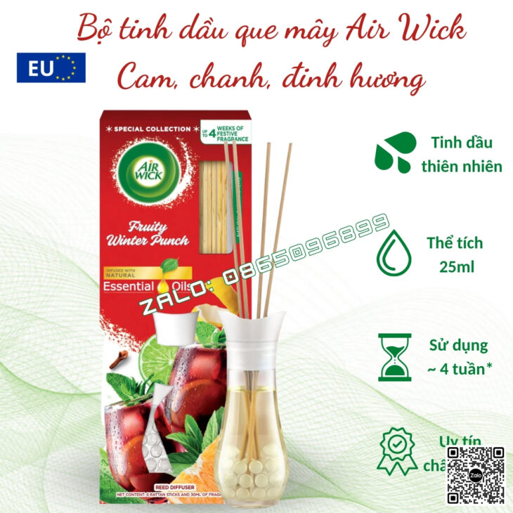BỘ KHUẾCH TÁN QUE MÂY TINH DẦU CAO CẤP BARTEK 100ml, thơm phòng, hỗ trợ khử mùi, hàng chính hãng