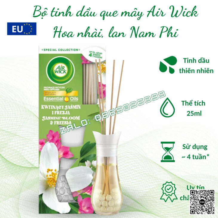 BỘ KHUẾCH TÁN QUE MÂY TINH DẦU CAO CẤP BARTEK 100ml, thơm phòng, hỗ trợ khử mùi, hàng chính hãng