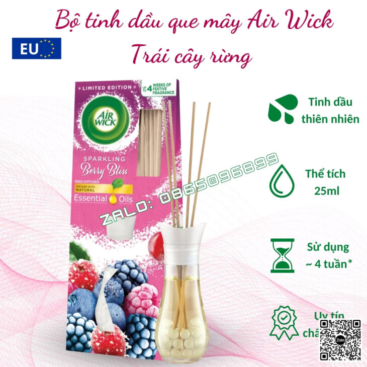 BỘ KHUẾCH TÁN QUE MÂY TINH DẦU CAO CẤP BARTEK 100ml, thơm phòng, hỗ trợ khử mùi, hàng chính hãng