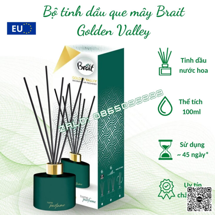 Bộ tinh dầu khuếch tán nhập khẩu Châu Âu Brait 100ml, hàng chính hãng EU, thơm phòng, hỗ trợ khử mùi